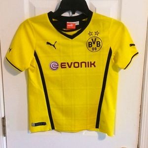 PUMA Dortmund jersey YM yellow dry cell tech excellent cond 100%poly. Chest logo